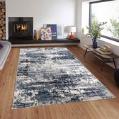 Vloerkleed TOLEDO - modern - marineblauw grijs wit - zacht velours - 240 x 340 cm - in diverse maten verkrijgbaar - kleed - tapijt - karpet - loper - mat - keukenmat - keukenloper