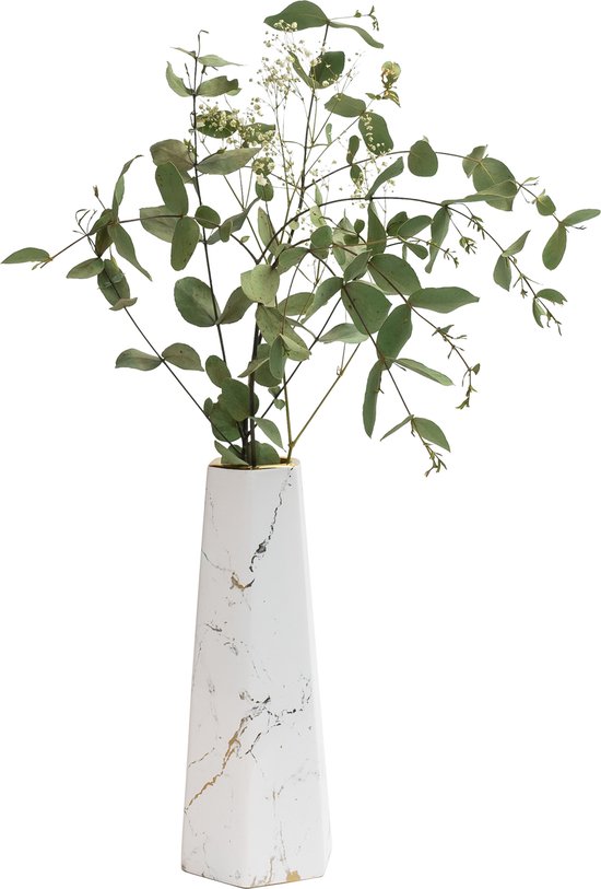 QUVIO Vase pour fleurs séchées - Vase - Vases - Vase en céramique - Vase à fleurs rural - Accessoires de maison pour fleurs et bouquets - Accessoires décoratifs - 9 x 9 x 25 cm (LxlxH) - Wit