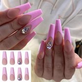 Roze french nagels - plaktabs - plaknagels - steentjes - medium lang