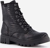 Blue Box dames croco veterboots - Zwart - Maat 42