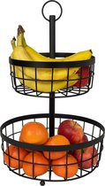 QUVIO Fruitmand 2 laags - Fruitschaal - Fruit organizer - Opberger - Decoratieve schaal - Opbergmand - Fruithouder - Schaal - Twee manden - Lagen - Metaal - 29 x 29 x 46 cm (lxbxh) - Zwart