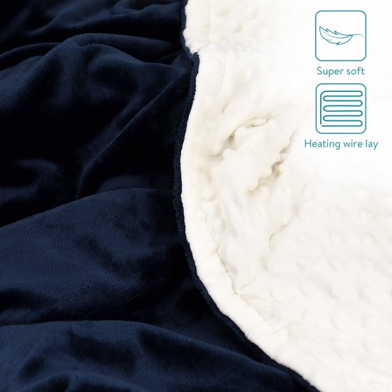 Navaris XXL warmtedeken voor 2 personen - Elektrische deken met 3 standen en timer - Bovendeken - 180 x 130 cm - Fluweelzacht - Wasbaar - Navaris