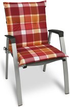 Beautissu coussin de chaise de jardin dossier bas Sunny RO 100x50 cm Damier rouge - Coussin d'assise confortable pour chaise de jardin