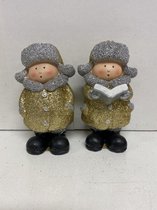 Kerstbeeldjes - Set van 2 stuks - Kerst kinderen - Goud + Glitters & boek - Kerstdecoratie - 14.3x6.5x9.5cm