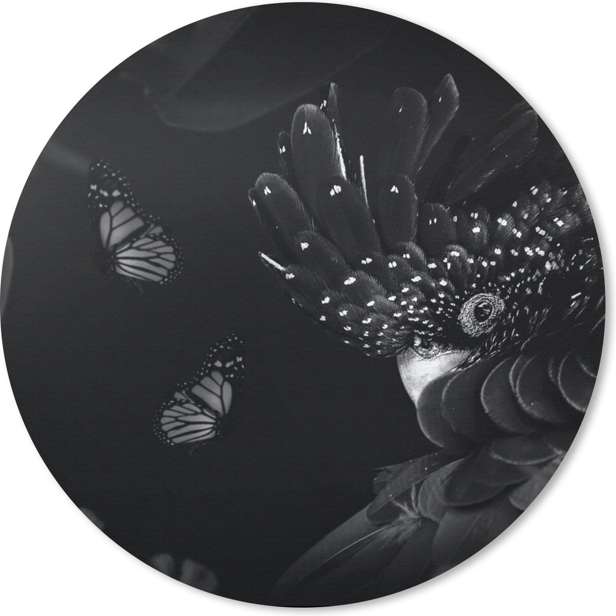 Muismat rond 20x20 cm - Mousepad Vlinders - Planten - Jungle - Zwart - Wit - Ronde muismatten