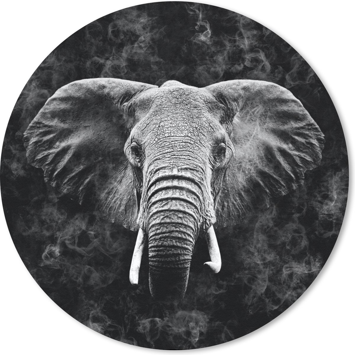 Muismat rond 20x20 cm - Mousepad Olifant - Dieren - Rook - Zwart - Wit - Ronde muismatten
