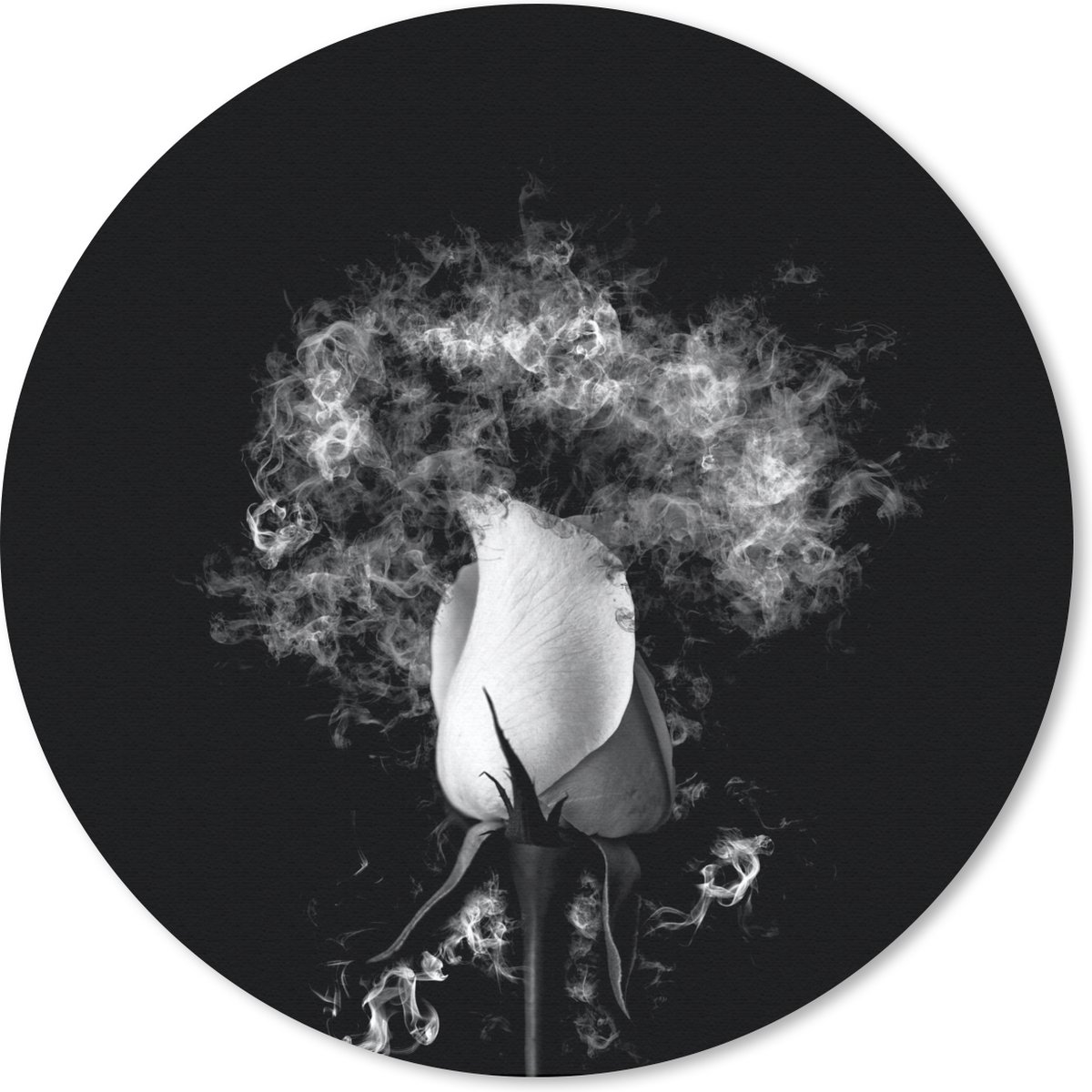 Muismat rond 20x20 cm - Mousepad Rozen - Bloemen - Rook - Zwart - Wit - Ronde muismatten