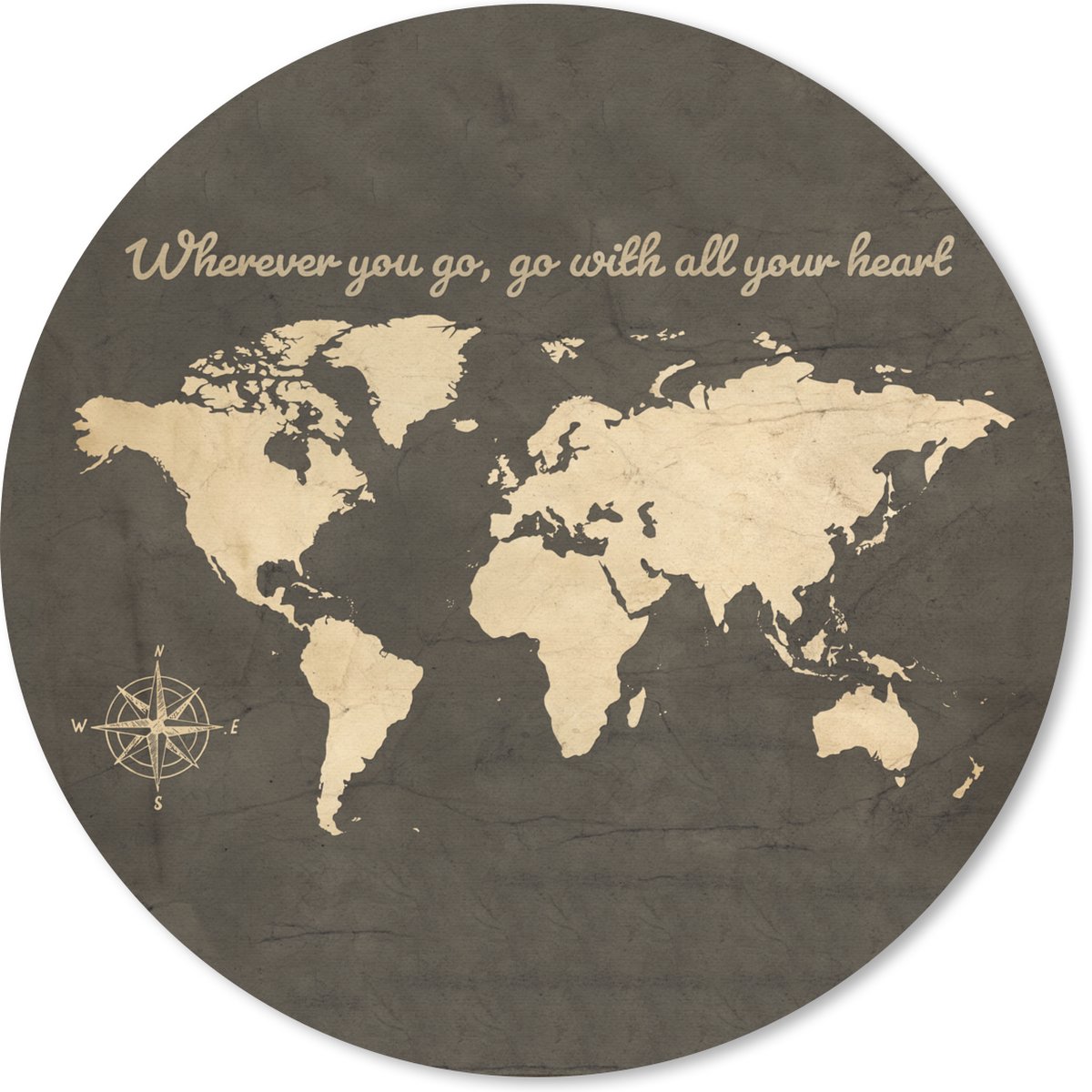 Muismat rond 30x30 cm - Mousepad Wereldkaart - Vintage - Windroos - Ronde muismatten