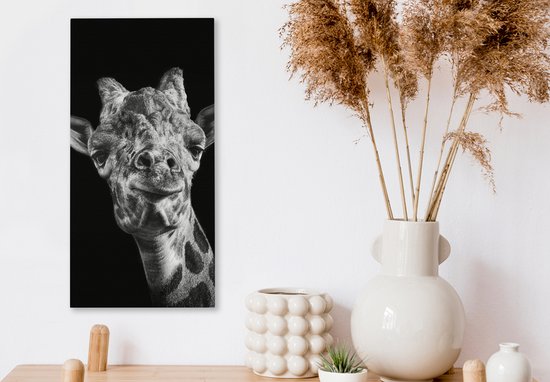 Peinture sur toile Girafe - Animal - Zwart - Wit - 20x40 cm - Décoration murale