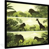 Image encadrée - Illustration de paysages africains avec cadre photo animaux noir 40x40 cm - Affiche encadrée (Décoration murale salon / chambre)