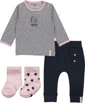 Dirkje Basics Meisjes Set (4delig) Shirt gestreept met Broek Donkerblauw  en 2 paar sokjes - Maat 74