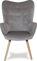 Scandinavische velours retro fauteuil voor woonkamer op beukenhouten poten, grijs F410G