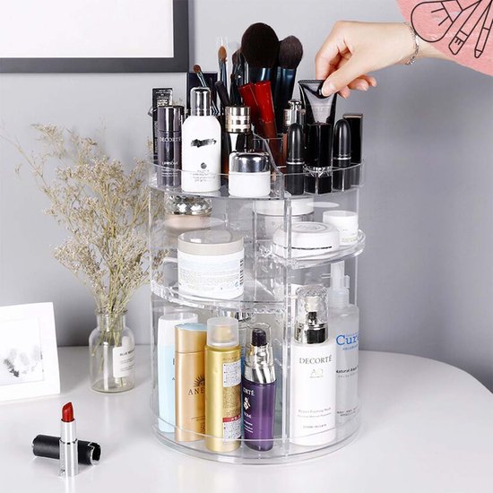 AWEMOZ Make-Up Organizer - Beauty Organizer voor Make Up - 360° Roterend - Opbergbox - Opbergdoos Cosmetica - Sieradendoos - Nagellak - Lippenstift - Transparant - Cadeau voor Vrouw - AWEMOZ