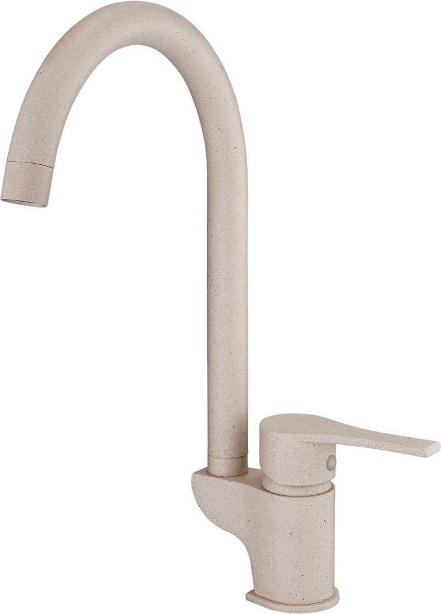 GPD KeukenkraanMTE65KG, Keukenmengkraan, De kraan, Chroom, hoge draaibare C-uitloop, Beige met stip.