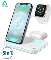 Alpa® - 3 in 1 Draadloze oplaadstation - Docking station - Apple/ Samsung/Huawei - wit