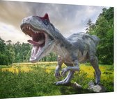 Dinosaurus T-Rex in grasland - Foto op Dibond - 80 x 60 cm