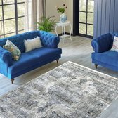 Vloerkleed CASABLANCA - blauw grijze tinten - zacht velours - 80 x 300 cm - in diverse maten verkrijgbaar - kleed - tapijt - karpet - loper - mat - keukenmat - keukenloper