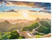 Zonsopkomst bij de eeuwenoude Grote Muur van China - Foto op Dibond - 90 x 60 cm