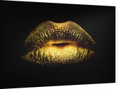 Goud geverfde lippen - Foto op Dibond - 90 x 60 cm