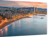 De kustlijn van Barcelona bij zonsopgang - Foto op Dibond - 60 x 40 cm