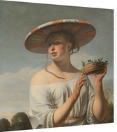 Meisje met een brede hoed, Caesar Boëtius van Everdingen - Foto op Dibond - 40 x 40 cm