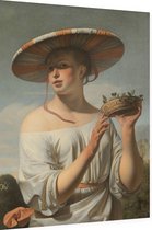 Meisje met een brede hoed, Caesar Boëtius van Everdingen - Foto op Dibond - 60 x 80 cm