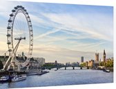 Uitzicht op de London Eye langs de Theems in Londen - Foto op Dibond - 60 x 40 cm