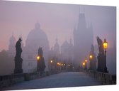 Wereldberoemde Karelsbrug in Praag bij dageraad - Foto op Dibond - 60 x 40 cm