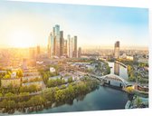Zonsopkomst boven de skyline van Moskou City District - Foto op Dibond - 90 x 60 cm