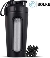 Bolke® - Shakebeker - Shaker - shakerbeker RVS - Shaker met mixer - Shakebeker 700ml - Shakebeker met bal - Zwart