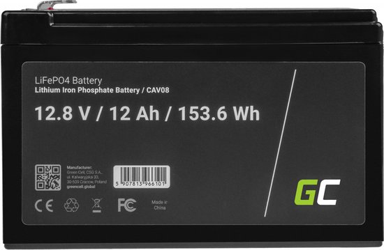 Green Cell Batterie LiFePO4 12 Ah 12,8 V - Pour Camping-car, Solaire, Bateau - Légère, 3000 Cycles, BMS Intégré