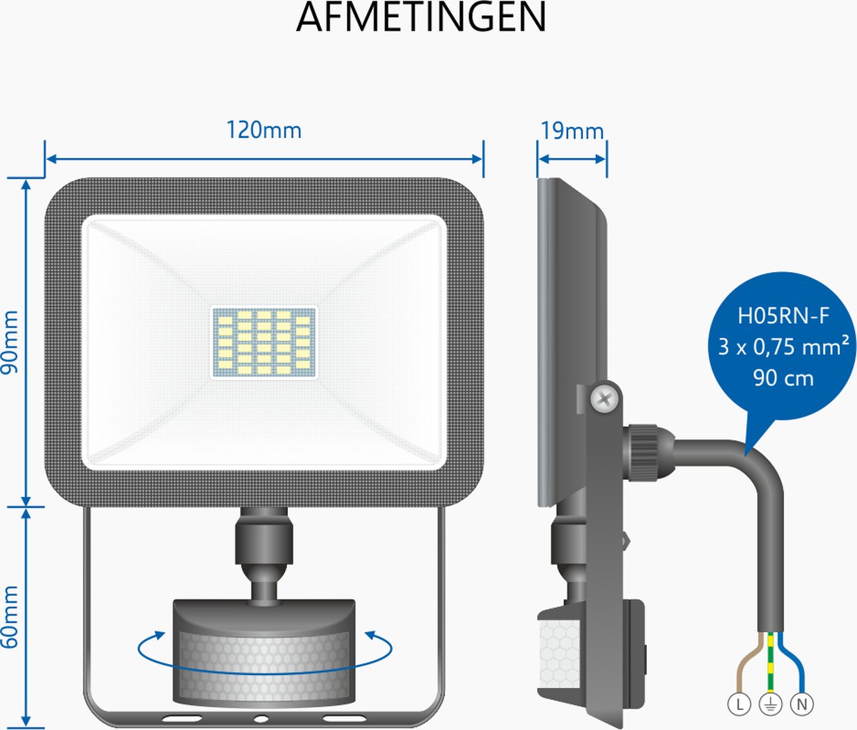 Lampe d'extérieur LED ELRO LF60 Design avec Détecteur de Mouvement - 20W -  1600LM - Étanche IP54 - Noir (LF60-20-P-B) ELRO