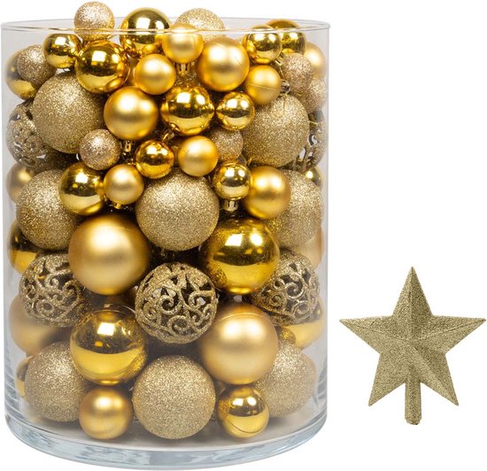 Kerstballen Plastic – Kerstversiering GOUD - Kerstbal Set Van 101 Stuks Met Piek - Voor Een Stijlvolle Kerstboom - Positive Things