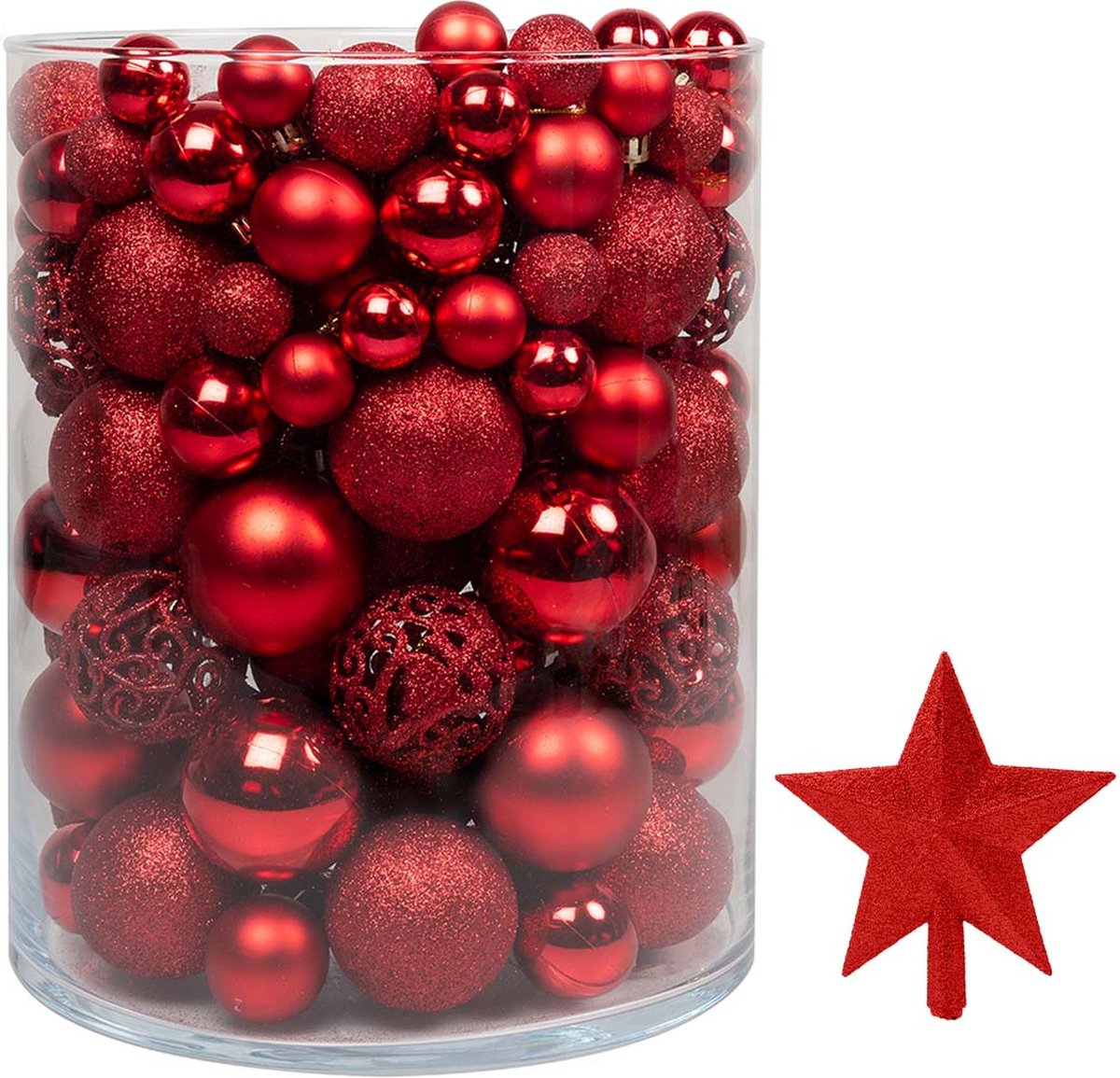 Kerstballen Plastic – Kerstversiering Rood - Kerstbal Set Van 101 Stuks Met Piek - Voor Een Stijlvolle Kerstboom