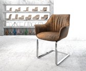Gestoffeerde-stoel Keila-Flex met armleuning sledemodel vlak chrom bruin vintage
