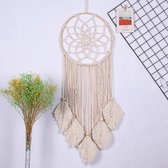 HandMade Dromen Vanger - Gehaakt Dream Catcher met Mooie Bladeren Vorm Kwastjes -  Indianen Decoratie - Katoen/Linnen/Houten - Groot 26*109cm - Beige -  Sale!