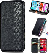 Luxe PU Lederen Ruitpatroon Wallet Case + PMMA Screenprotector voor OPPO A15 / A15s _ Zwart