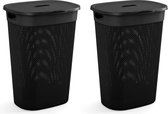 Wooners Wasbox Met Deksel - 2 stuks - Wasmand Rotan Look - 55 l - Zwart - Goede Ventilatie