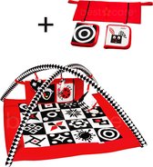 Contrasterende educatieve Premium babymat - vormen, wand | Rood-Zwart-Wit | 77x77x40cm | + 0m | Montessori speelgoed | 100% Katoen | Wasbaar in de wasmachine | Oeko Tex Standaard 100