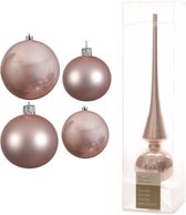 Compleet glazen kerstballen pakket lichtroze glans/mat 38x stuks - 18x 4 cm en 20x 6 cm - Inclusief piek glans