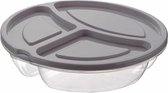 1x Boîtes à Boîtes repas/ conteneurs de stockage ronds gris clair à 3 compartiments avec couvercle 2,6 litres - Ustensiles de cuisine - Conservation des aliments - Boîtes de conservation