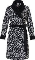 Dames badjas zwart met giraffenrpint - badjas fleece - kort model - rebelle - maat S