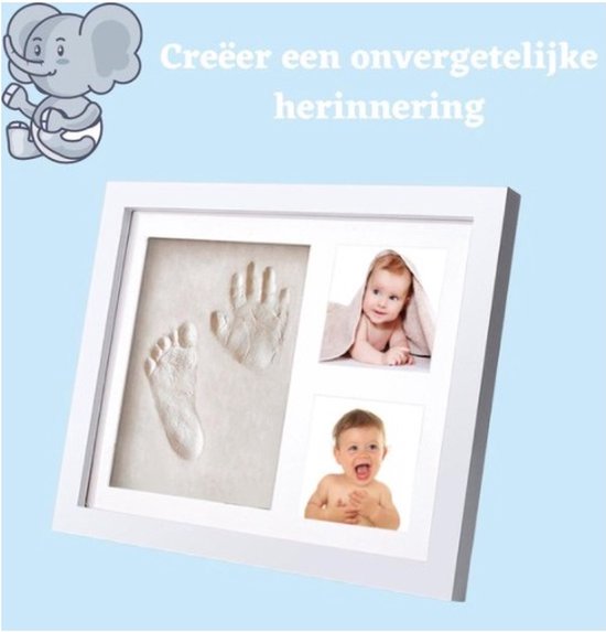 Baby Fotolijstje met Klei Afdruk - Hand/Voet Afdruk - Fotolijst Gipsafdruk - Kraamcadeau - Baby cadeau meisje/baby cadea jongen - Geboorte cadeau/Kraam cadeau - Kraammand - Kerst Cadeautje — afbeelding 2