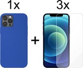 iPhone 13 Pro hoesje blauw siliconen case apple hoesjes cover hoes - 3x iPhone 13 Pro screenprotector