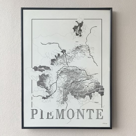 Brushery - Affiche de vin - Set - Italie - Piemonte - Barolo - Barbaresco - Carte des vins - Noir et blanc