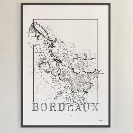Brushery - Affiche de Vin - Bordeaux - France - Carte des Vins - Noir et Blanc