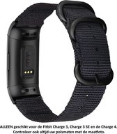 Zwart Nylon Bandje geschikt voor Fitbit Charge 3 / Charge 3 SE / Charge 4 – Maat: zie maatfoto – black nylon smartwatch strap - Polsbandje