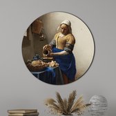Muurcirkel Het Melkmeisje  - Wanddecoratie - Foto op Forex  - Schilderij van Johannes Vermeer  - Diameter  Ø30 cm