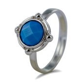 Silventi 9SIL-21186 Zilveren Ring met Turkoois - Damesring - Maat 53 - Verstelbaar - Turkoois - 10 mm Doorsnee - Rhodium - Zilver