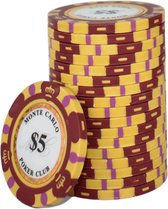 Monte Carlo High Class Poker Chips 5 rood (25 stuks) - pokerchips - pokerfiches - poker fiches - clay chips - pokerspel - pokerset - poker set